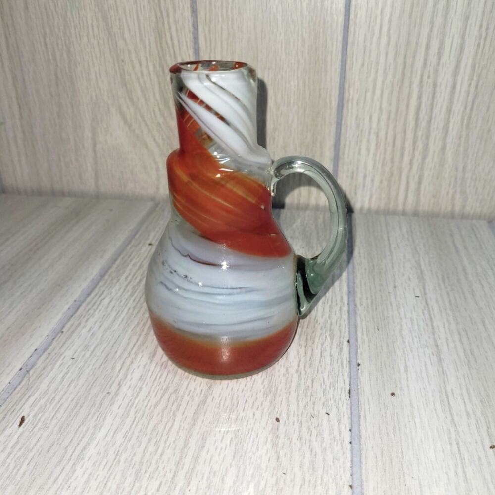 Vintage Hand Blown Amber Swirl Art Glass Mini Pitcher Cruet 5" MCM Old Time Art